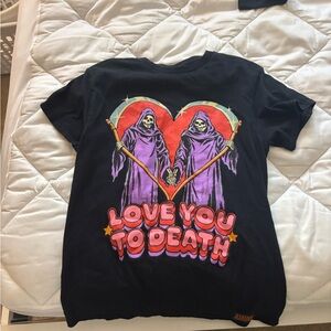 Black Graphic Tee with Love You to Death Design